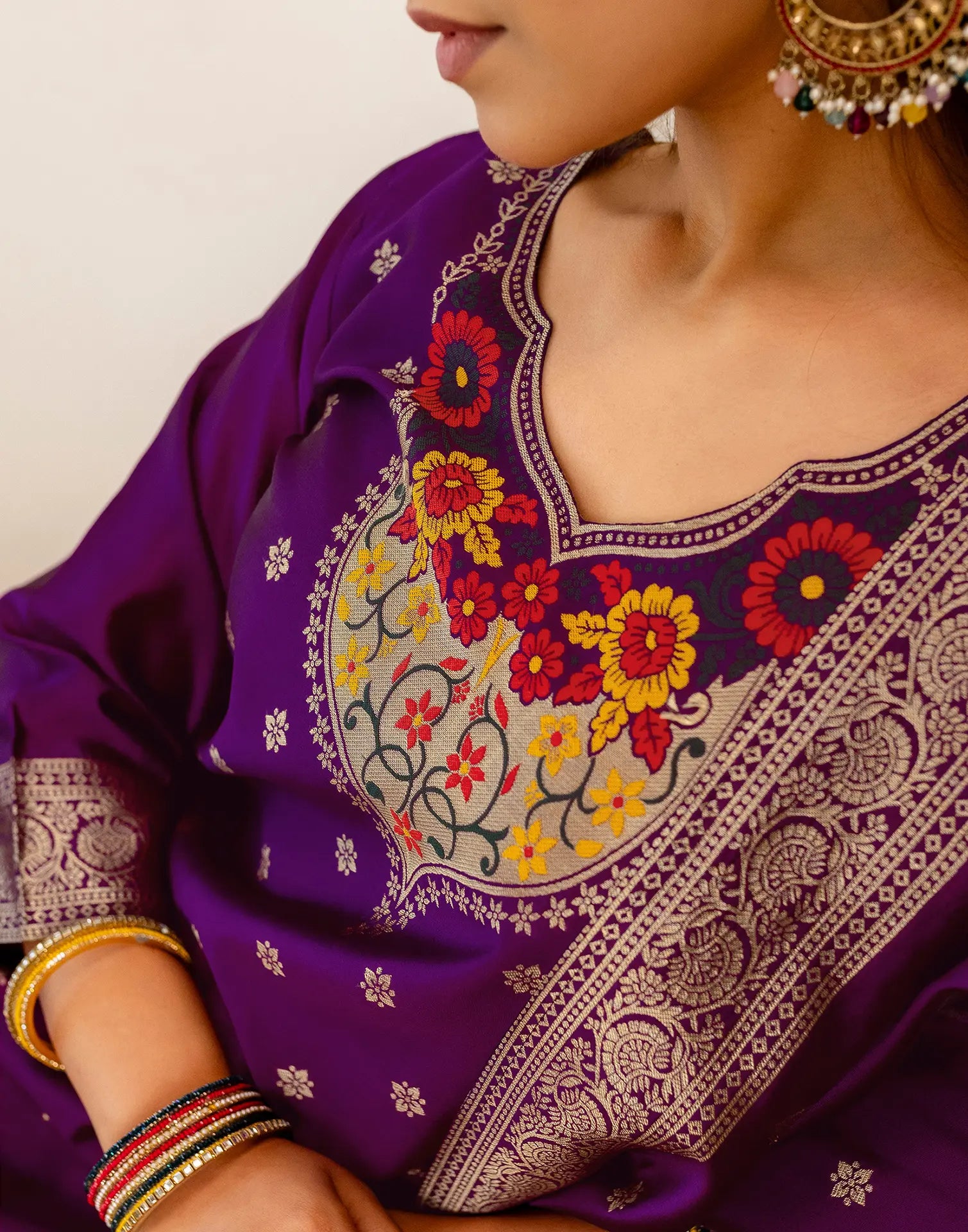 Skylee Silk Woven Straight 3 Piece Kurta Set For Woman