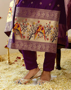 Skylee Silk Woven Straight 3 Piece Kurta Set For Woman