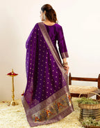 Skylee Silk Woven Straight 3 Piece Kurta Set For Woman