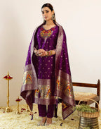 Skylee Silk Woven Straight 3 Piece Kurta Set For Woman