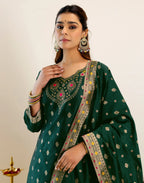 Skylee Silk Woven Straight 3 Piece Kurta Set For Woman
