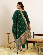 Skylee Silk Woven Straight 3 Piece Kurta Set For Woman