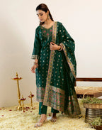Skylee Silk Woven Straight 3 Piece Kurta Set For Woman