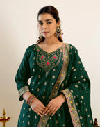 Skylee Silk Woven Straight 3 Piece Kurta Set For Woman