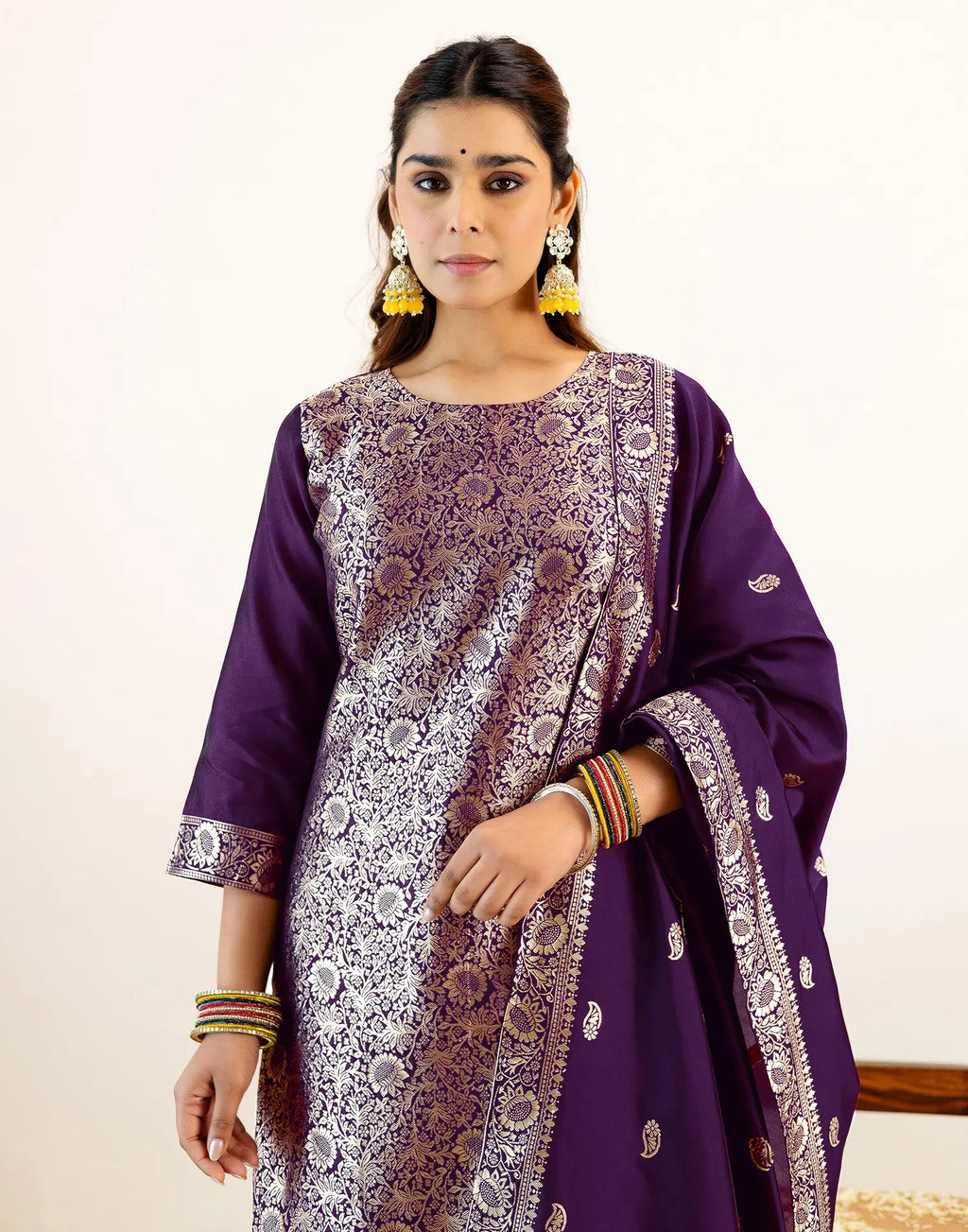 Skylee Silk Woven Straight 3 Piece Kurta Set For Woman