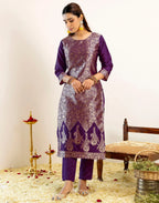 Skylee Silk Woven Straight 3 Piece Kurta Set For Woman