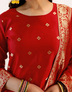 Skylee Silk Woven Straight 3 Piece Kurta Set For Woman