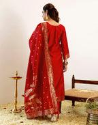 Skylee Silk Woven Straight 3 Piece Kurta Set For Woman