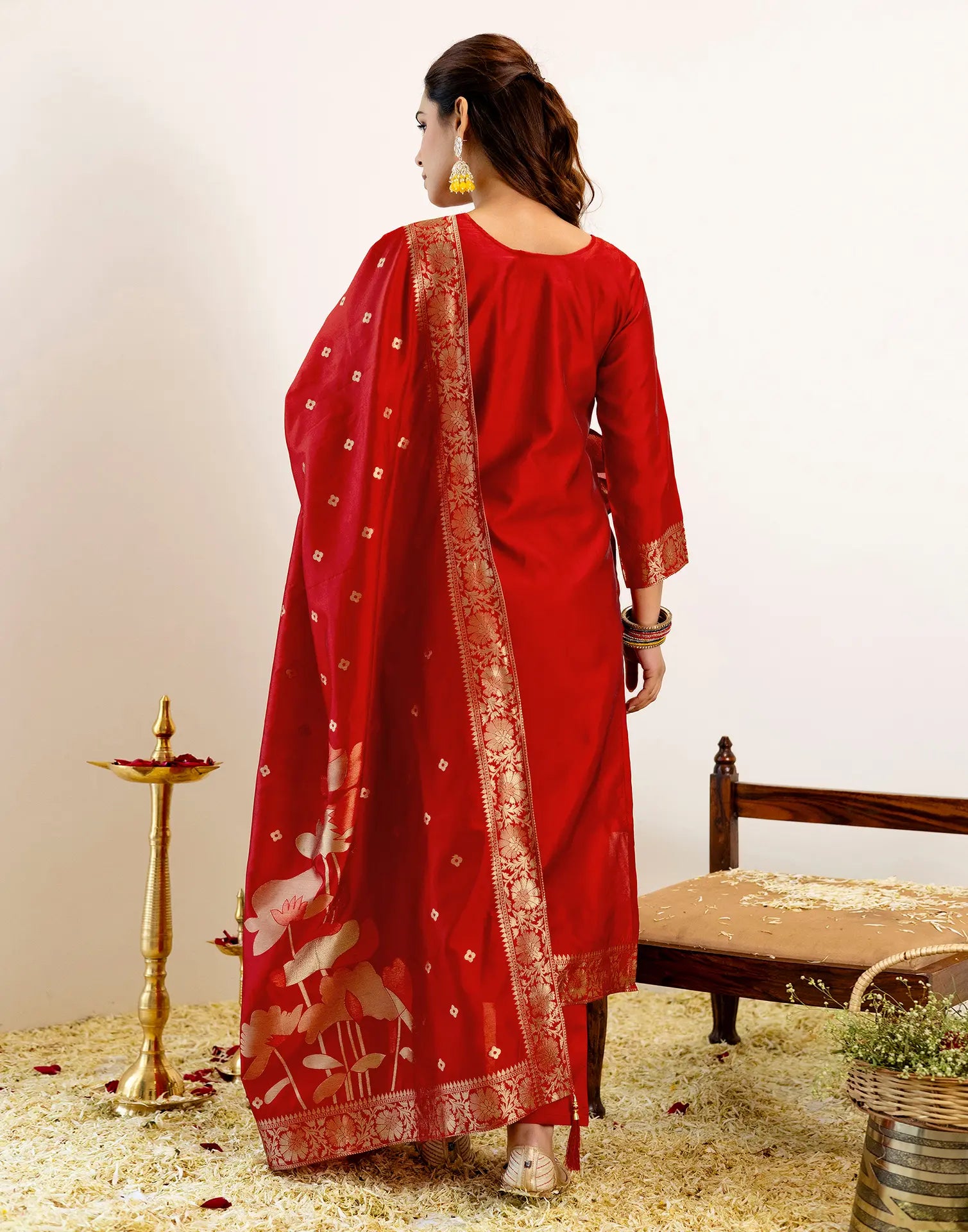 Skylee Silk Woven Straight 3 Piece Kurta Set For Woman