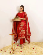 Skylee Silk Woven Straight 3 Piece Kurta Set For Woman