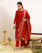 Skylee Silk Woven Straight 3 Piece Kurta Set For Woman