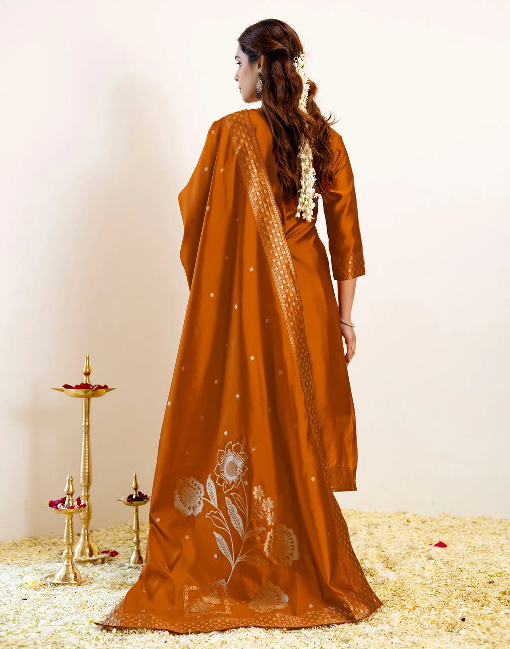 Skylee Silk Woven Straight 3 Piece Kurta Set For Woman