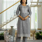Grey Cotton Woven Straight Kurta Set with Pant & Dupatta under 1250