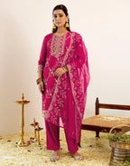 Skylee Net Embroidered Straight 3 Piece Kurta Set For Woman
