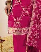 Skylee Net Embroidered Straight 3 Piece Kurta Set For Woman