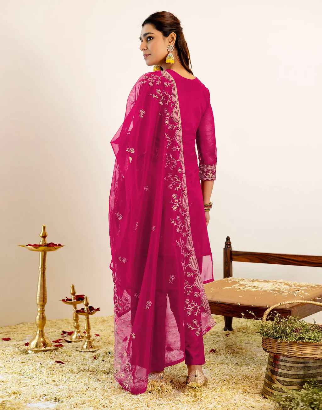 Skylee Net Embroidered Straight 3 Piece Kurta Set For Woman