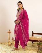 Skylee Net Embroidered Straight 3 Piece Kurta Set For Woman