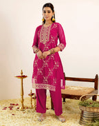 Skylee Net Embroidered Straight 3 Piece Kurta Set For Woman