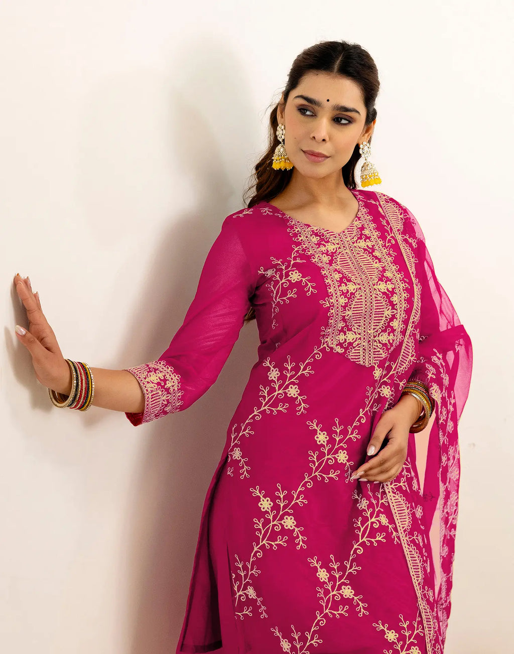 Skylee Net Embroidered Straight 3 Piece Kurta Set For Woman
