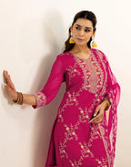 Skylee Net Embroidered Straight 3 Piece Kurta Set For Woman