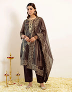 Skylee Net Embroidered Straight 3 Piece Kurta Set For Woman