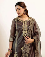 Skylee Net Embroidered Straight 3 Piece Kurta Set For Woman