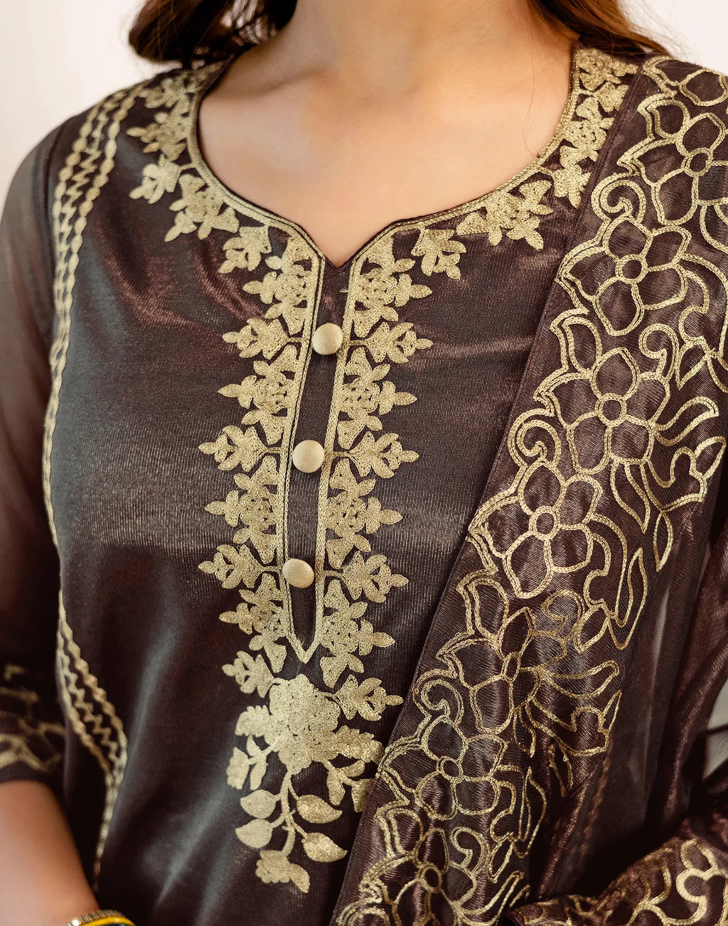 Skylee Net Embroidered Straight 3 Piece Kurta Set For Woman