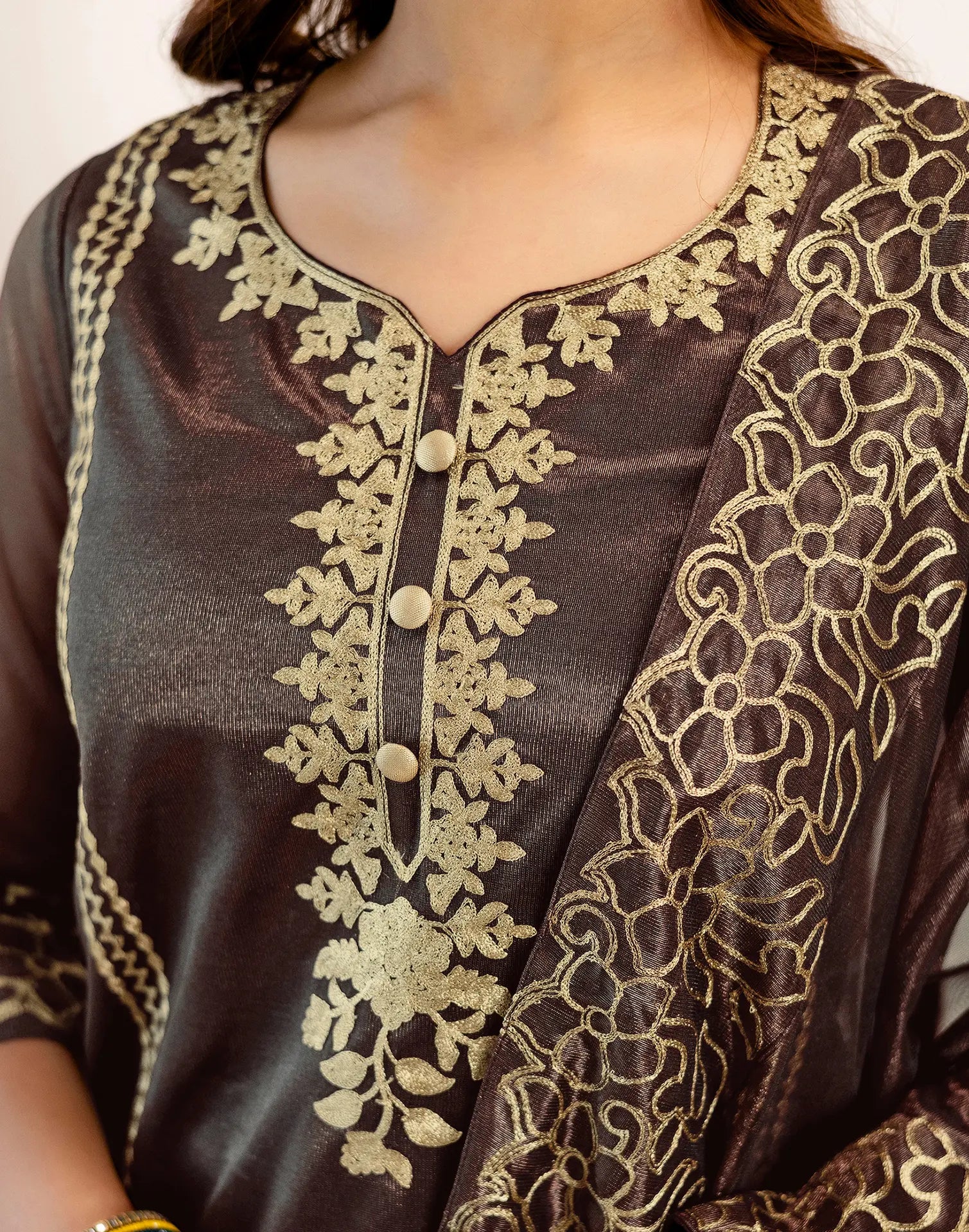 Skylee Net Embroidered Straight 3 Piece Kurta Set For Woman