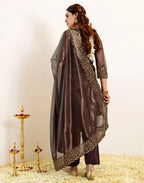 Skylee Net Embroidered Straight 3 Piece Kurta Set For Woman