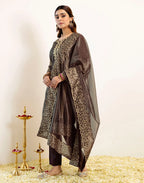 Skylee Net Embroidered Straight 3 Piece Kurta Set For Woman