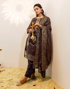Skylee Net Embroidered Straight 3 Piece Kurta Set For Woman