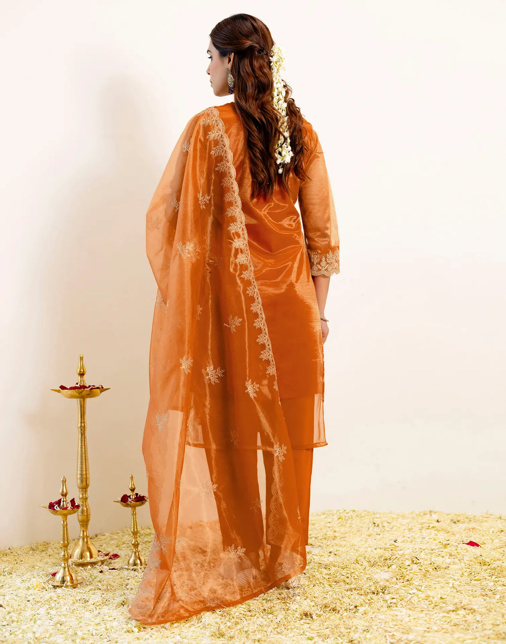 Skylee Net Embroidered Straight 3 Piece Kurta Set For Woman