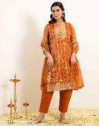 Skylee Net Embroidered Straight 3 Piece Kurta Set For Woman