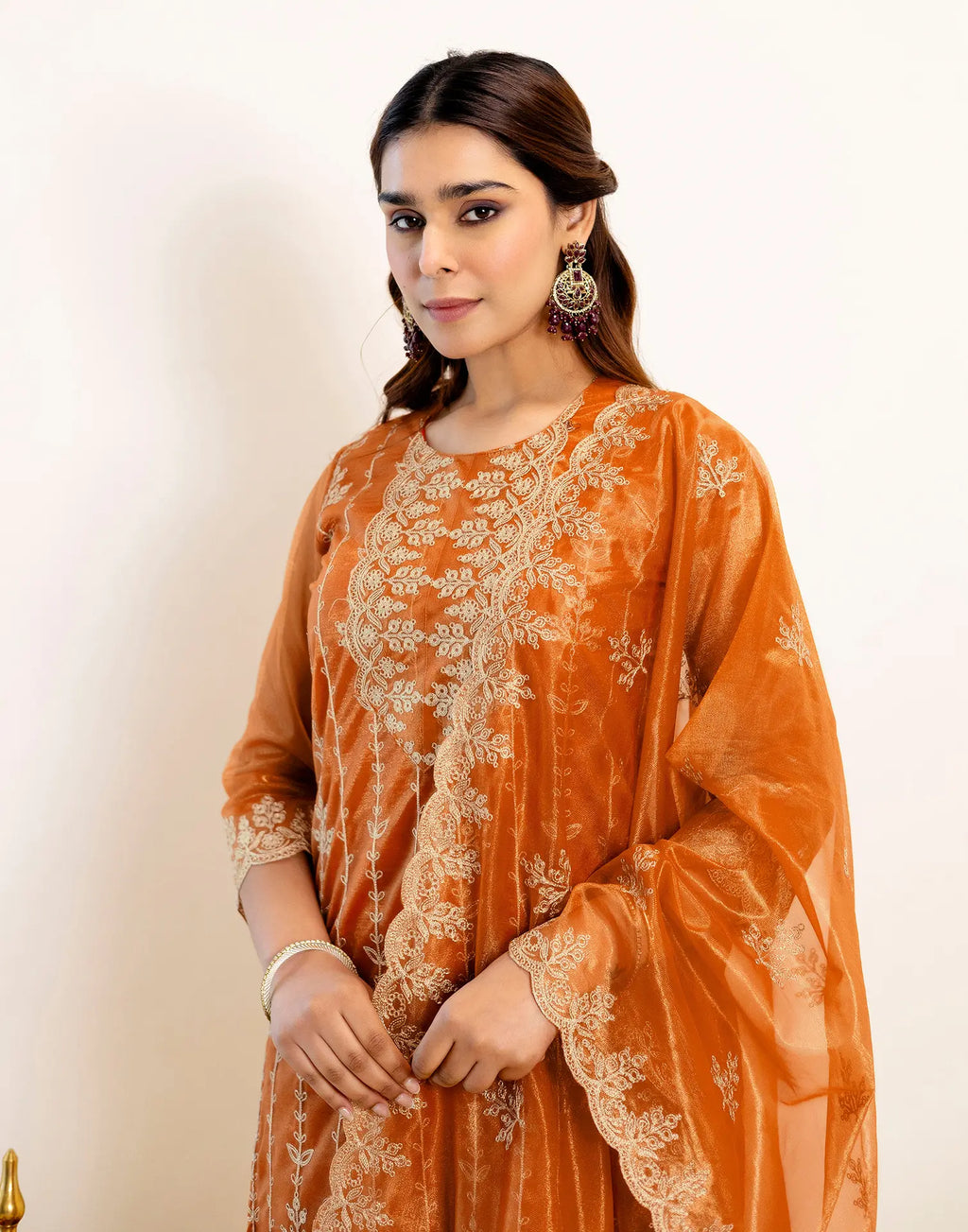 Skylee Net Embroidered Straight 3 Piece Kurta Set For Woman