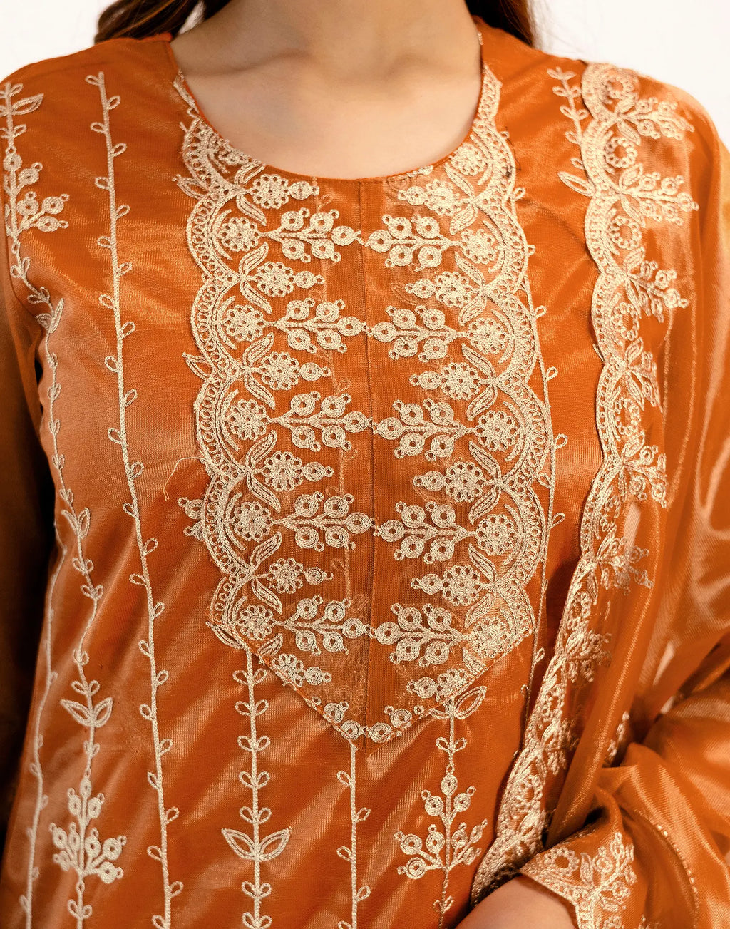 Skylee Net Embroidered Straight 3 Piece Kurta Set For Woman