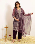 Skylee Net Embroidered Straight 3 Piece Kurta Set For Woman