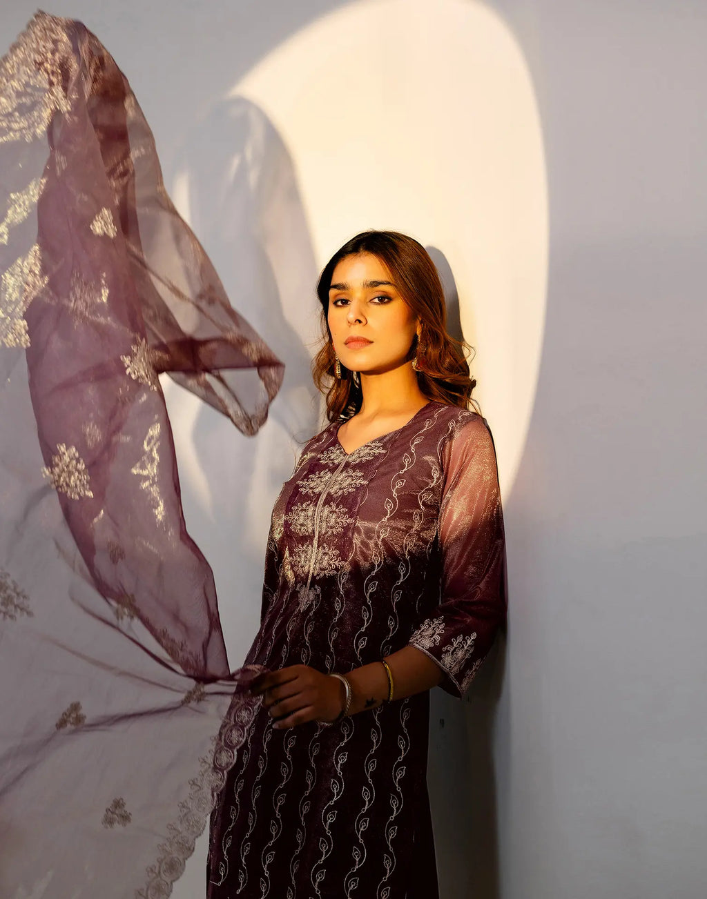 Skylee Net Embroidered Straight 3 Piece Kurta Set For Woman