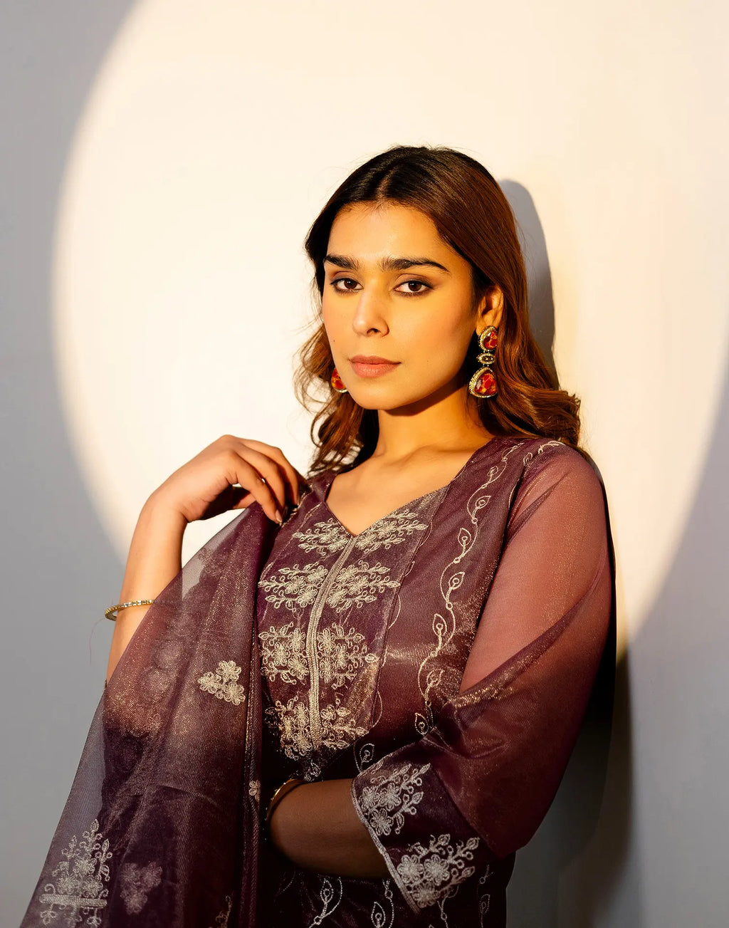 Skylee Net Embroidered Straight 3 Piece Kurta Set For Woman