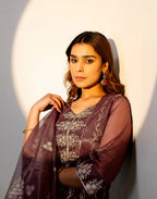 Skylee Net Embroidered Straight 3 Piece Kurta Set For Woman