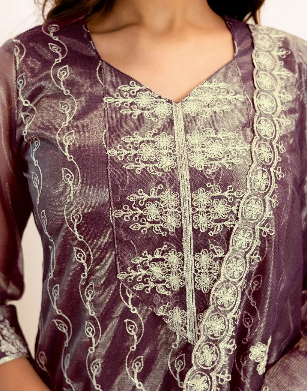 Skylee Net Embroidered Straight 3 Piece Kurta Set For Woman