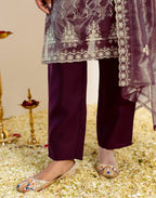 Skylee Net Embroidered Straight 3 Piece Kurta Set For Woman