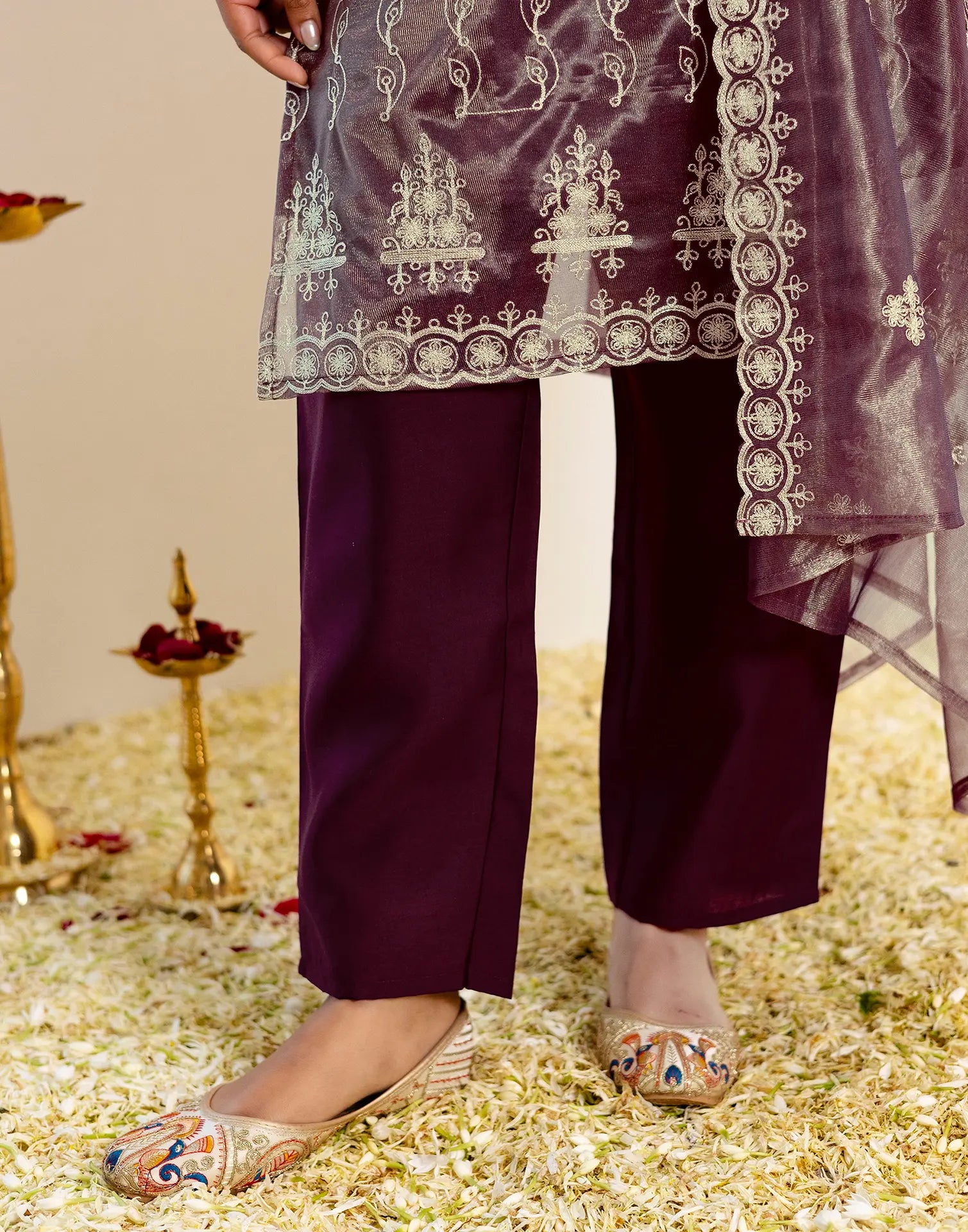 Skylee Net Embroidered Straight 3 Piece Kurta Set For Woman
