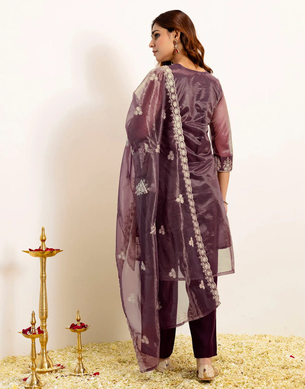 Skylee Net Embroidered Straight 3 Piece Kurta Set For Woman