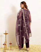 Skylee Net Embroidered Straight 3 Piece Kurta Set For Woman