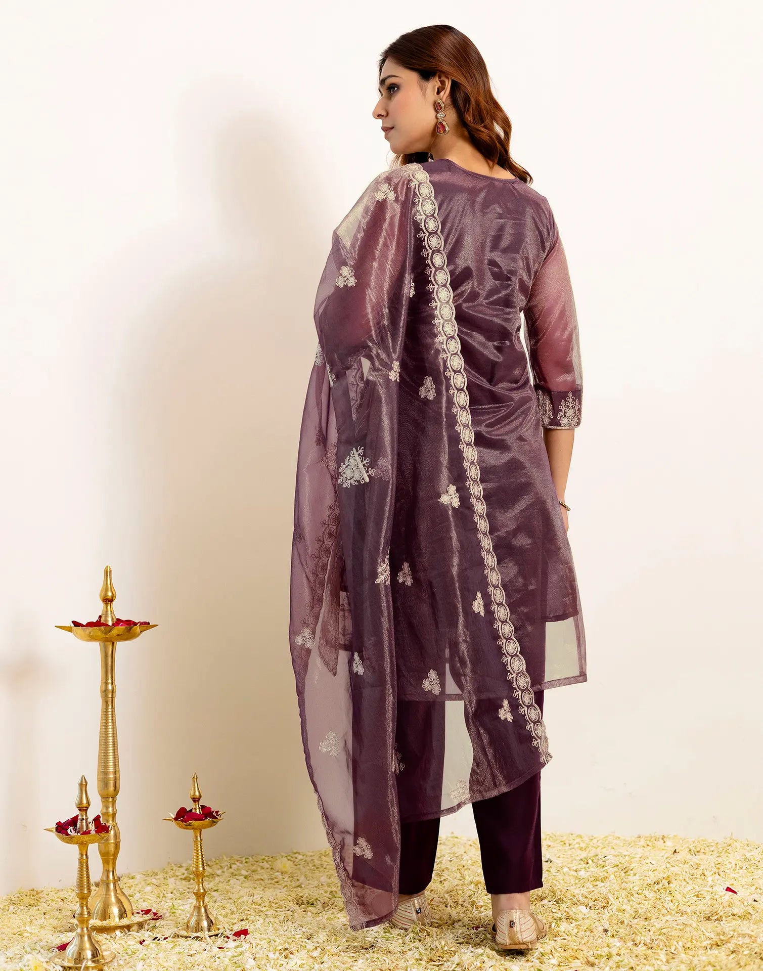 Skylee Net Embroidered Straight 3 Piece Kurta Set For Woman