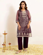 Skylee Net Embroidered Straight 3 Piece Kurta Set For Woman