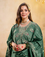 Emerald Green Round Neck Embroidered Sharara 3 Piece Kurta Set with Dupatta