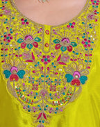 Laser Yellow Round Neck Embroidered Palazzo 3 Piece Kurta Set with Dupatta