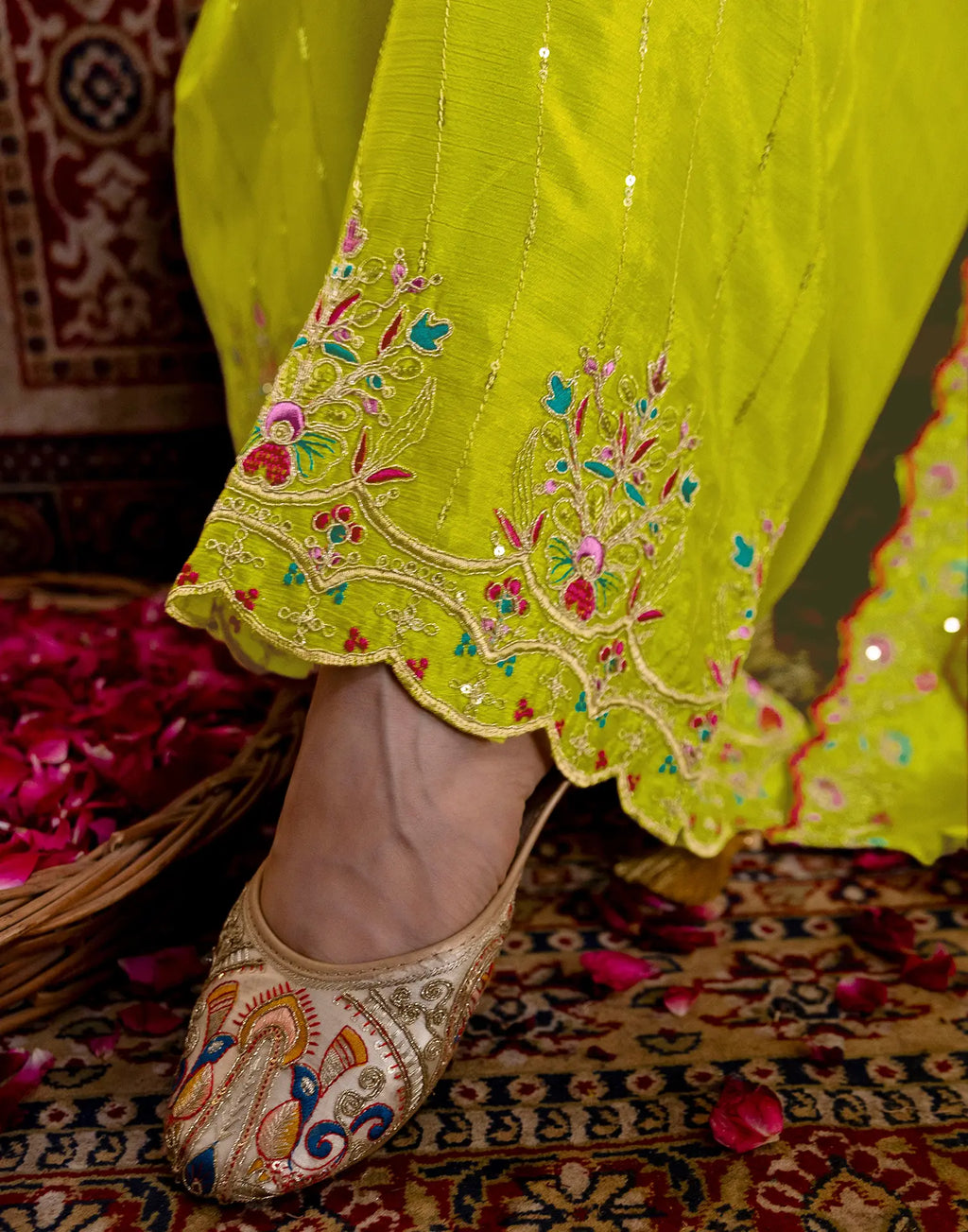 Laser Yellow Round Neck Embroidered Palazzo 3 Piece Kurta Set with Dupatta