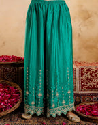 Persian Green Round Neck Embroidered Palazzo 3 Piece Kurta Set with Dupatta